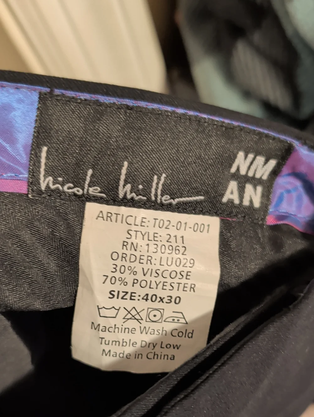 Men's Nicole Miller Black Dress Trousers Size 40x30